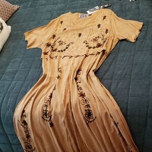 Floral Embroidered Maxi Dress in Tan